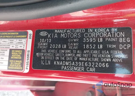 2014 Kia Rio Lx из США, поврежденный, VIN KNADM5A39E6322066